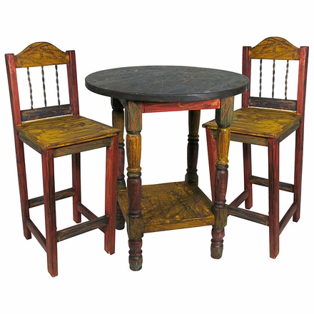 Mexican Painted Wood Bar Table Set with 4 Chairs