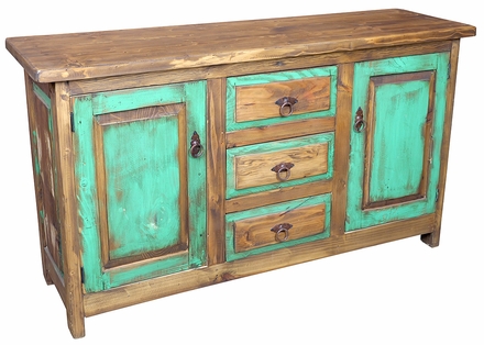 Mexican Painted Wood Buffet - 2 Doors 3 Drawers