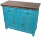 Mexican Painted Wood Buffet Cabinet - Turquoise with Iron Accents