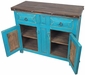 Mexican Painted Wood Buffet Cabinet - Turquoise with Iron Accents
