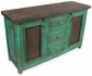 Mexican Painted Wood Buffet with Iron Door Panels - Green