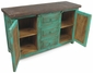 Mexican Painted Wood Buffet with Iron Door Panels - Green