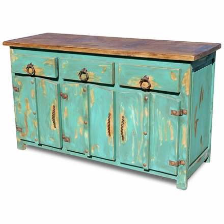 Mexican Painted Wood Buffet with Thick Doors