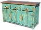 Mexican Painted Wood Buffet with Thick Doors