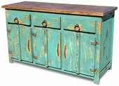 Mexican Painted Wood Buffet with Thick Doors