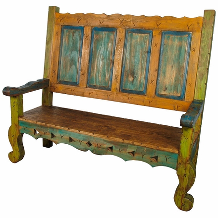 Mexican Painted Wood Captains Bench