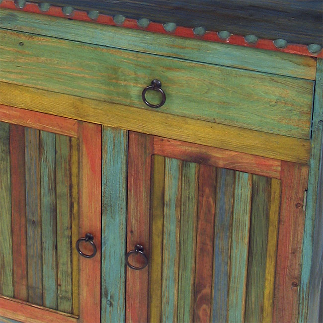 Mexican Painted Wood China with Glass