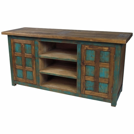 Mexican Painted Wood Entertainment Console with Doors and Shelves