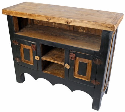 Mexican Painted Wood Entertainment Credenza - Natural and Black