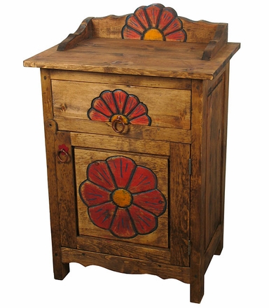 Mexican Painted Wood Flower Nightstand