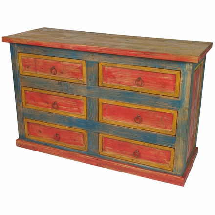 Mexican Painted Wood Multi-Color Dresser - Six Drawer
