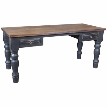 Mexican Painted Wood Office Desk with Drawers - Blue