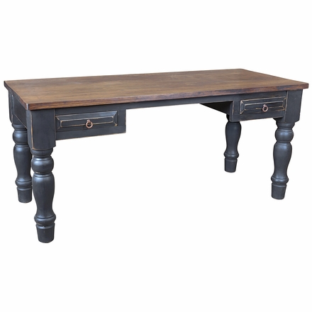 Mexican Painted Wood Office Desk with Drawers - Blue