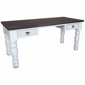 Mexican Painted Wood Office Desk with Drawers - White