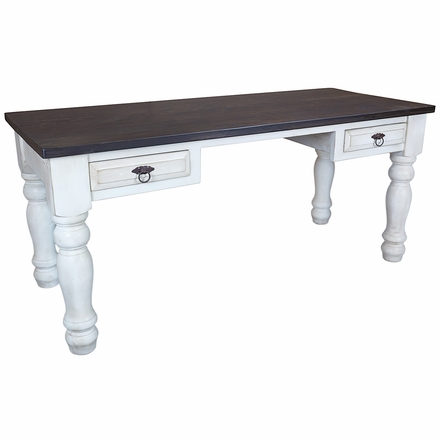 Mexican Painted Wood Office Desk with Drawers - White