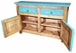 Mexican Painted Wood Turquoise and Natural Buffet - 2 Doors - 2 Drawers