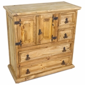Mexican Pine Dresser Hutch, 4 Drawers, 2 Doors with Iron Hardware