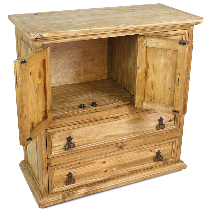 Mexican Pine Dresser Hutch, 4 Drawers and 2 Doors