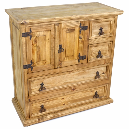 Mexican Pine Dresser Hutch, 4 Drawers, 2 Doors with Iron Hardware