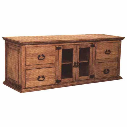 Mexican Pine Lowboy Dresser and TV Console with 2 Doors and 4 Drawers - 63