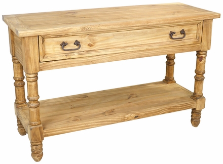Mexican Pine Sofa Table With Drawer and Lower Shelf