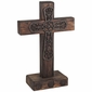 Mexican Rustic Painted Wood Standing Cross with Iron Cross