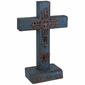 Mexican Rustic Painted Wood Standing Cross with Iron Cross
