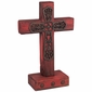 Mexican Rustic Painted Wood Standing Cross with Iron Cross