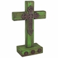 Mexican Rustic Painted Wood Standing Cross with Iron Cross