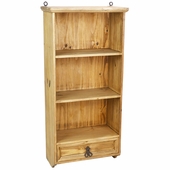 Mexican Rustic Pine Bathroom Hanging Wall Shelf with Drawer