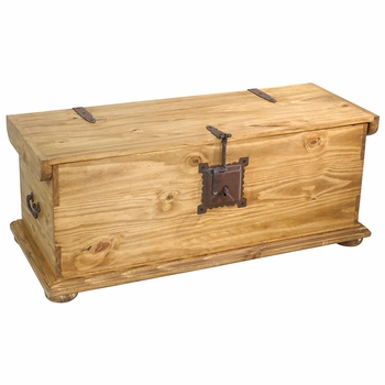 Mexican Rustic Pine Coffee Table Trunk with Iron Latch