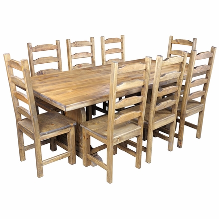 Mexican Rustic Trestle Dining Set - 9 Piece