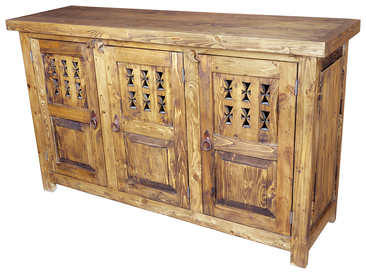 Mexican Rustic Wood Buffet With Cross Cutout Doors