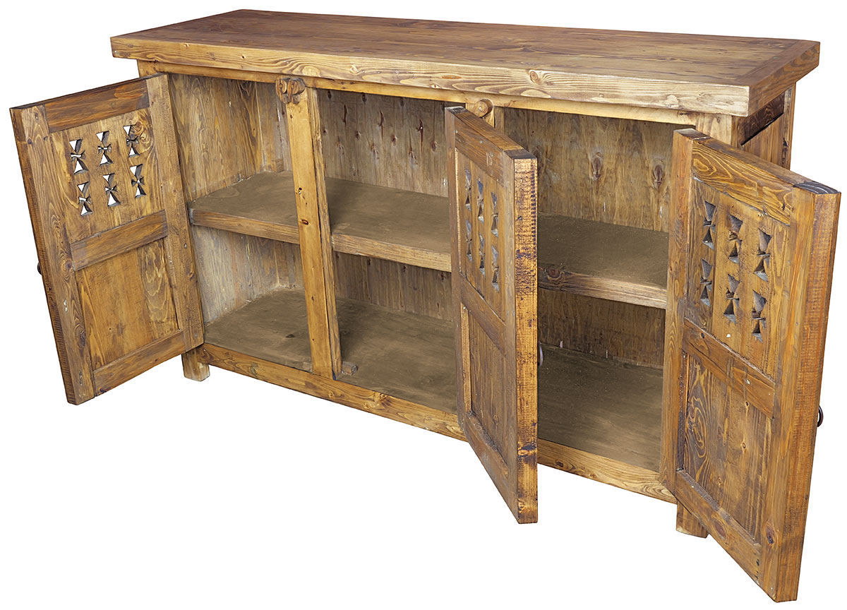 Mexican Rustic Wood Buffet With Cross Cutout Doors