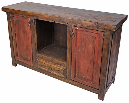 Mexican Rustic Wood Credenza with Red Doors