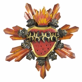Mexican Sacred Heart Sunburst Wall Decoration 3D Painted Tin - 15"
