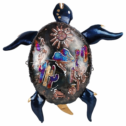 Mexican Sea Turtle with Cactus 3D Painted Metal Wall Art