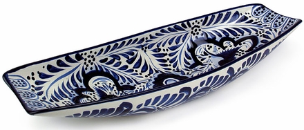 Mexican Talavera Appetizer Boat - Blue & White
