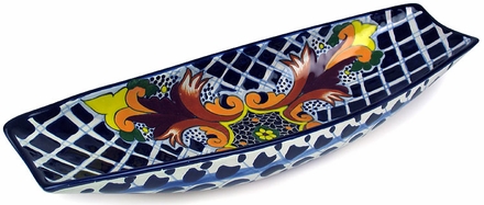 Mexican Talavera Appetizer Boat - Yellow Cross Pattern