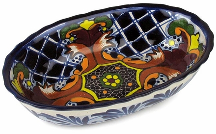 Mexican Talavera Dipping Bowl - Yellow Cross Pattern