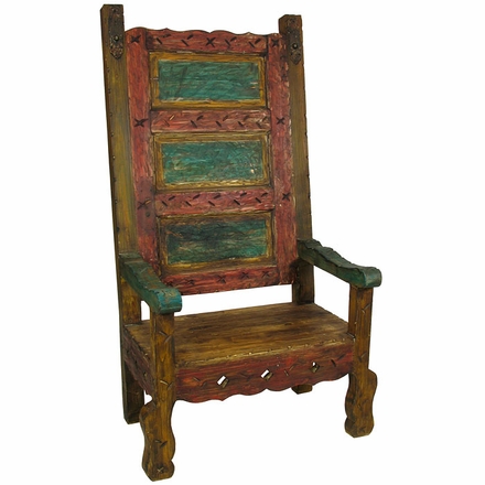 Mexican Throne Chair - Multi-Color Painted Wood
