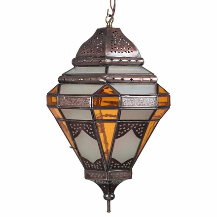 Mexican Tin Pendant Light with Frosted and Amber Colored Glass