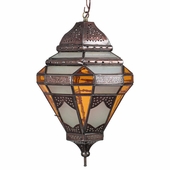 Mexican Tin Pendant Light with Frosted and Amber Colored Glass