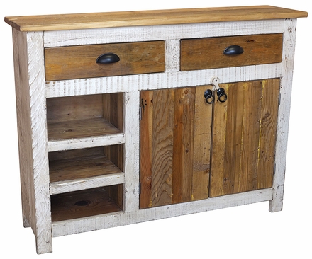 Mexican White Washed Barnwood Buffet - 2 Doors - 2 Drawers - 3 Shelves