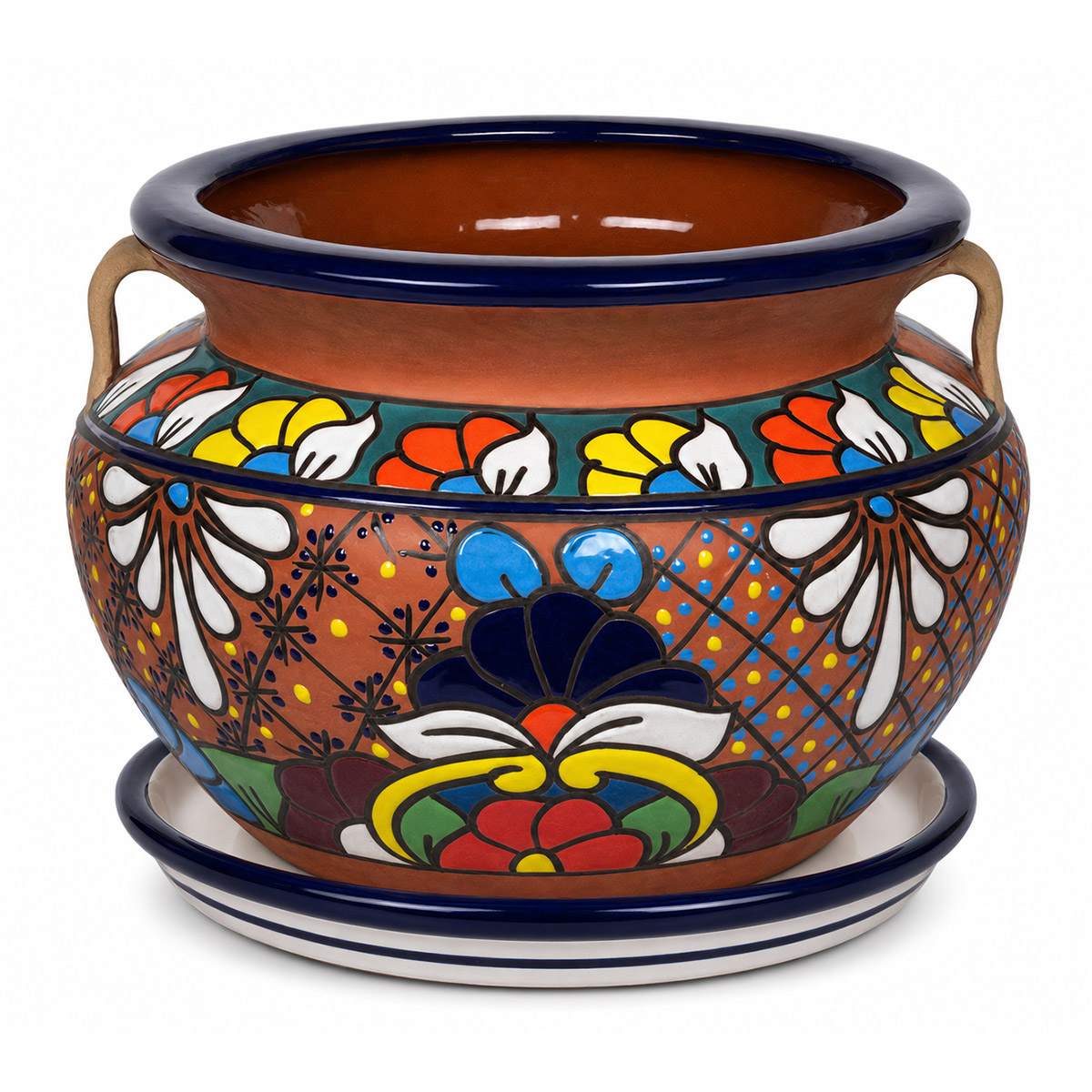 Michoacana Talavera Flower Pot with Exposed Terracotta