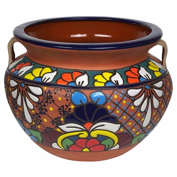 Michoacana Talavera Flower Pot with Exposed Terracotta