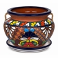 Michoacana Talavera Flower Pot with Exposed Terracotta