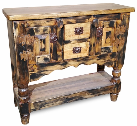 Mini Distressed Console Table - 2 Doors - 2 Drawers