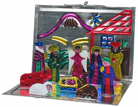 Mini Folding Painted Tin Nativity Scene
