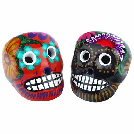 Mini Painted Ceramic Mexican Sugar Skulls - Set of 2